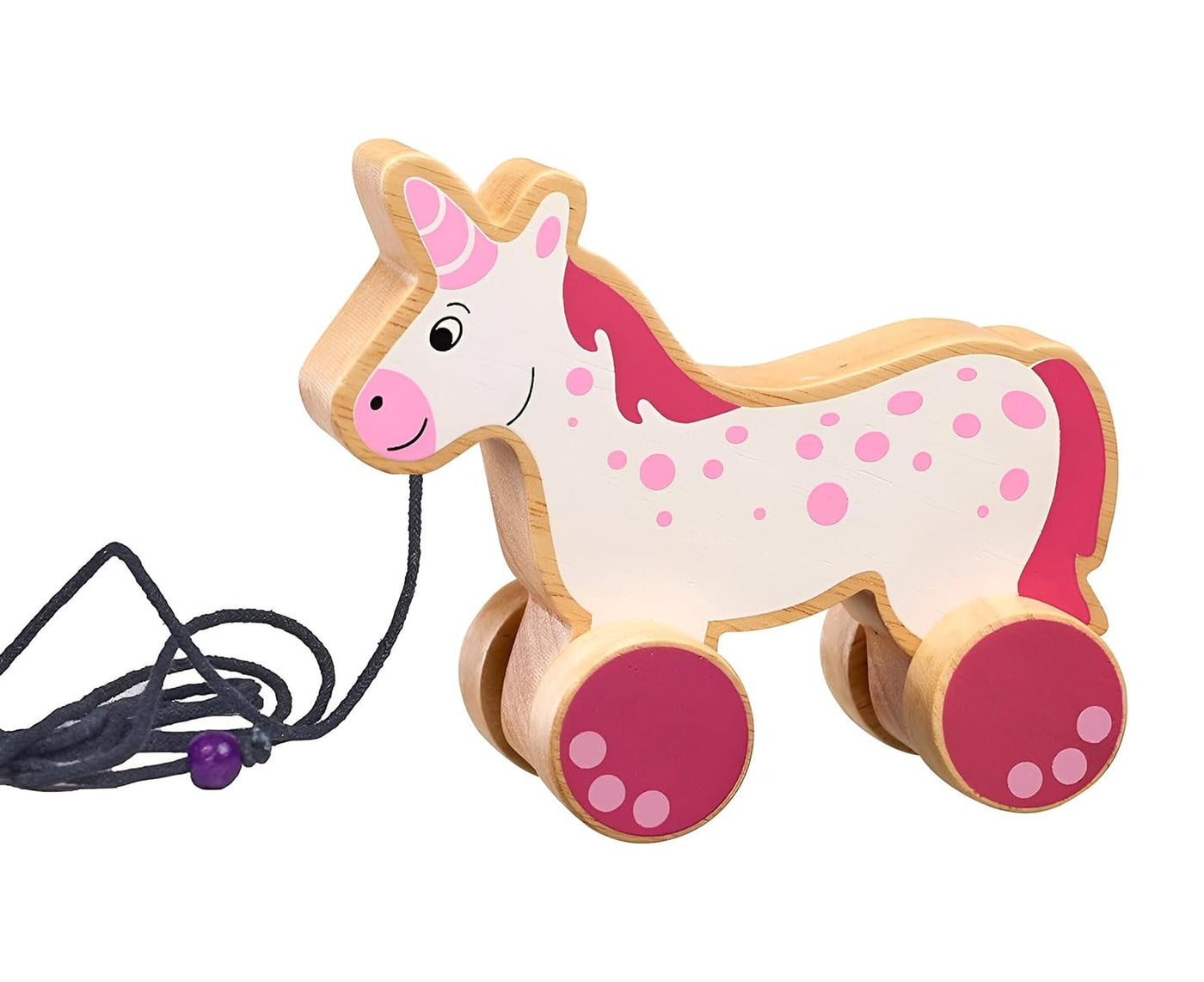 Channapatna Toys Premium Pull Along Toy Wooden Unicorn for 12 Months & Above Kids, Toddlers, Infant & Preschool Toys - Multicolor - with Attached String- Encourage Walking