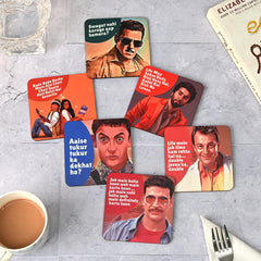 Gift Kya De Square Coaster Set of 6 with Proper Coaster Stand | Designer Coaster Set fit for Tea Cups, Coffee Mugs and Glasses