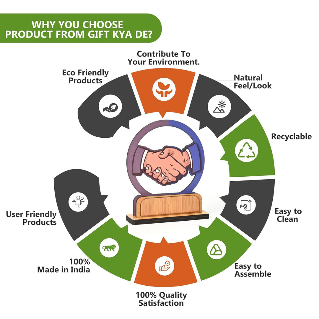 Wooden Handshake Memento Trophy | DIY Customizable Partnership Award for Corporate Gifts, Dealer Meets & Business Achievements | Add Your Own Sticker or Text