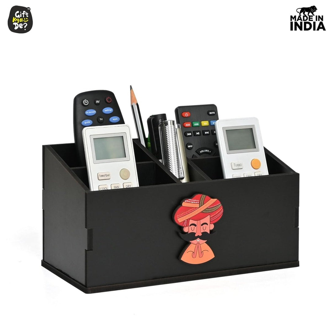 Gift Kya De Wooden Remote Stand with 5 Sections | Remote Holder for TV and AC | Stationary Organizer | Ideal for Home and Office