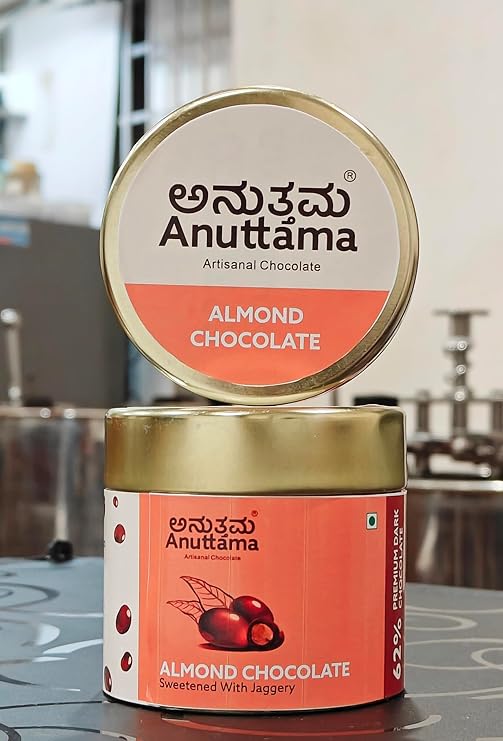 ANUTTAMA Almond Chocolate - Chocolate Coated Almond Delights - 100% Plant Based - 80 gm