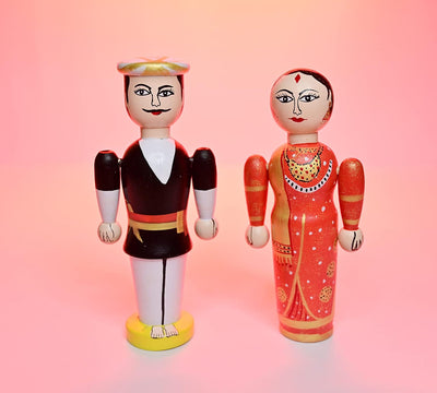 Wooden Raja & Rani Dolls | Mr & Mrs Pair Dolls Toys for Kids (3 Years+) 7 inch Multi Color- Set of 2 pcs