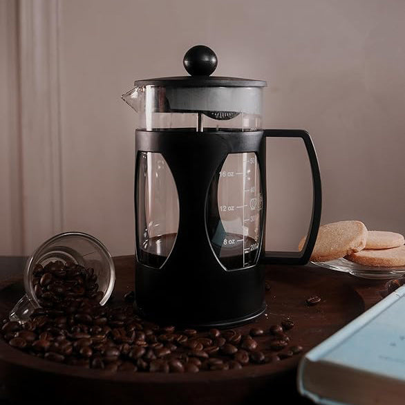 The Bean Co Roasters French Press Coffee Maker | Heat Resistant Borosilicate Glass | 4 Level Filteration | Stainless Steel Plunger with Mess