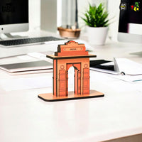 India Gate Wooden Desk Organizer with Test Tube Planter, Pen Stand & Visiting Card Holder | Table Top Patriotic Souvenir | Independence Day Gift