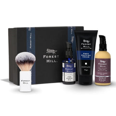 Forest Hill Set of 4 Men Gift Set Grooming Shaving Kit, Pre Shave Oil 50ml, Aqua Shaving Cream 75g, Eaglewood After Shave Balm 100ml & White Color Lincoln Synthetic Faux Badger Super Soft Hair Shaving Brush
