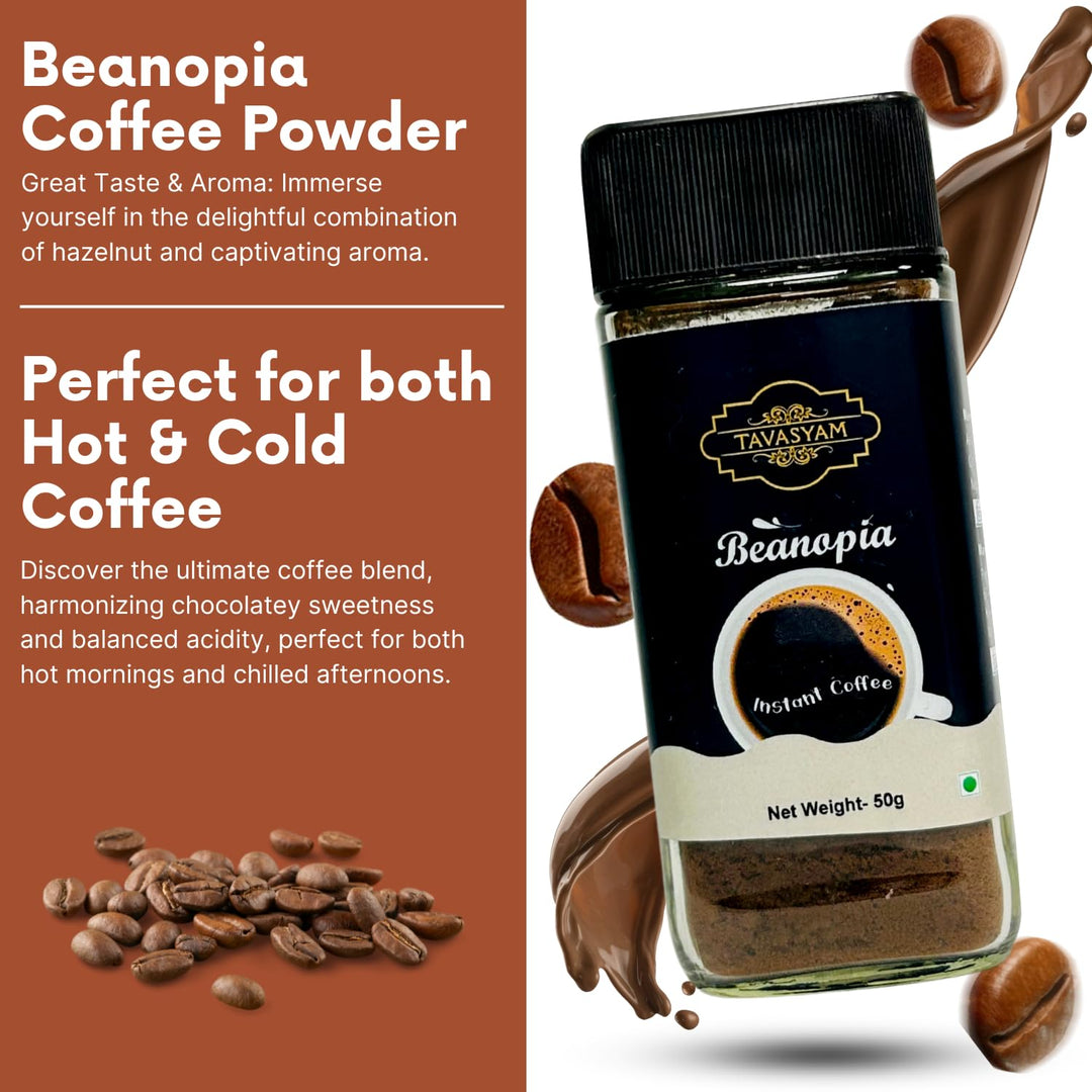 TAVASYAM Instant Coffee Powder | 50g Beanopia Flavoured Premium Arabica Coffee Powder | 25 Servings