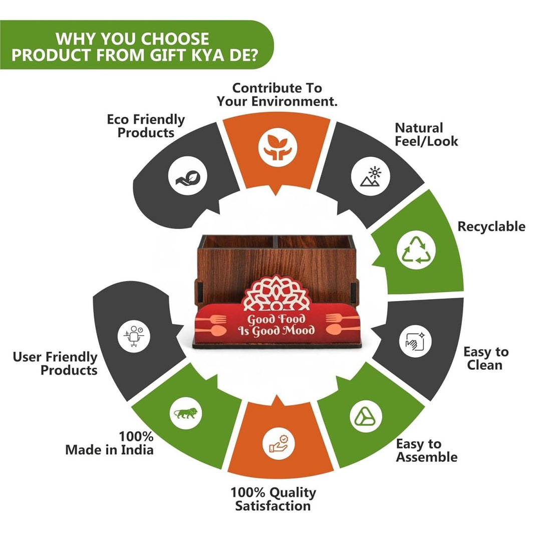 Gift Kya De Cutlery Stand with Tissue Holder for Kitchen & Dining Table | 2 Compartments | Spoon, Knife & Fork Holder, Cutlery Organizer