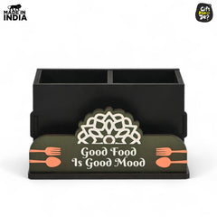 Gift Kya De Cutlery Stand with Tissue Holder for Kitchen & Dining Table | 2 Compartments | Spoon, Knife & Fork Holder, Cutlery Organizer