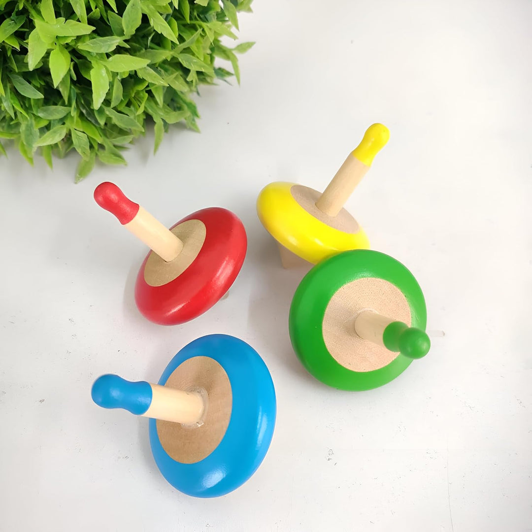 Channapatna Toys Wooden Spinning Top Toy Lattu Bhawra Lattoo Chakri | Good Gift for Fun Games, Recreational & Therapeutic Use for Children, Adults & Seniors (Pack of 4)