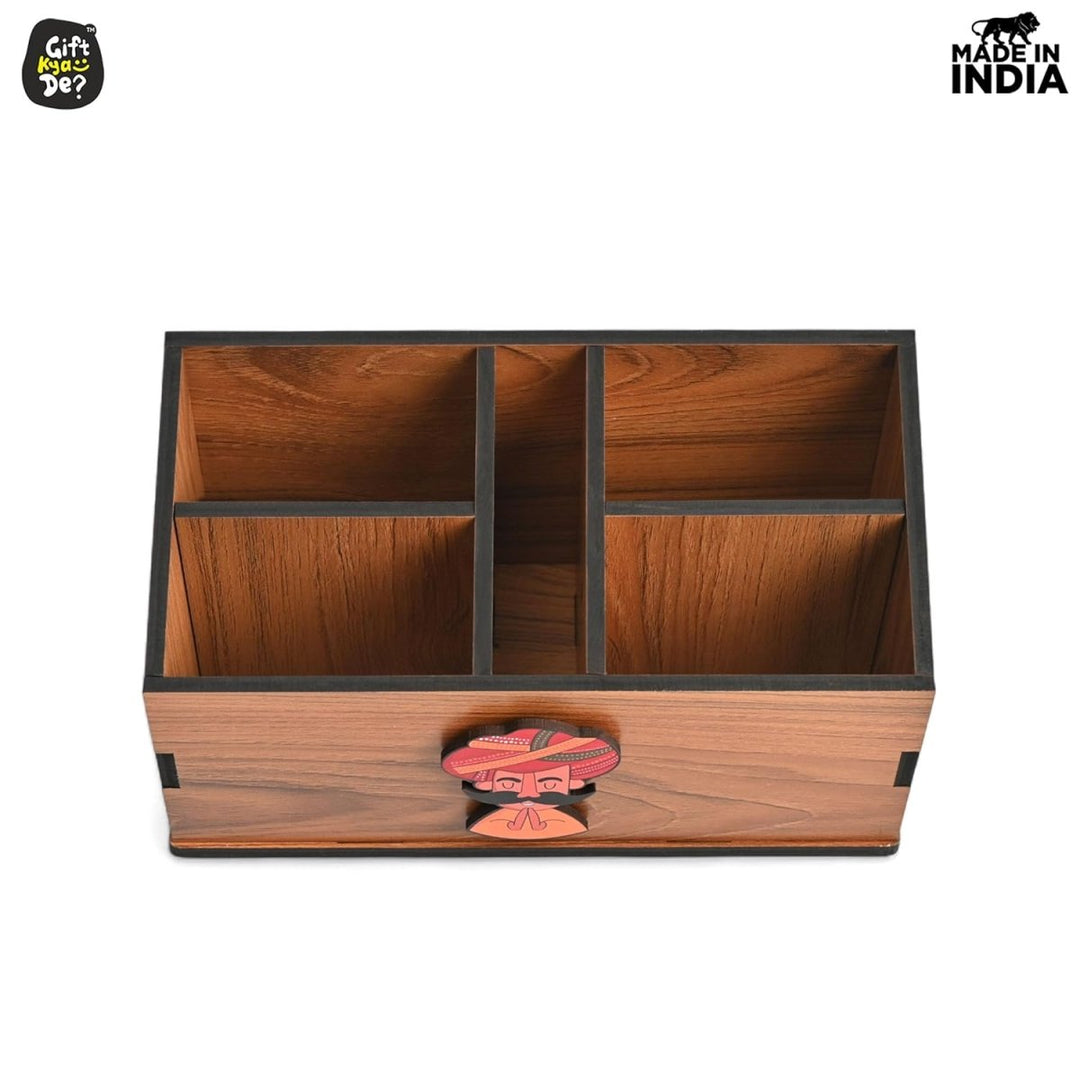 Gift Kya De Wooden Remote Stand with 5 Sections | Remote Holder for TV and AC | Stationary Organizer | Ideal for Home and Office