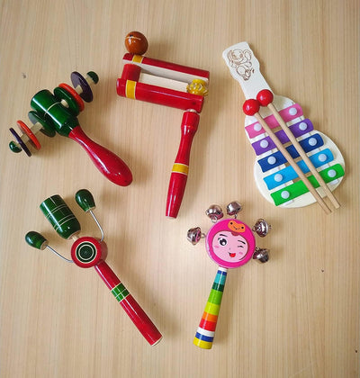Wooden Rattles for Baby, Infants, New Born Babies Toys (0 to 6 to 12 Months) - Set of 5 pcs - Non Toxic Multicolor - Made in India - Discover Sounds & Develops Sensory Skills