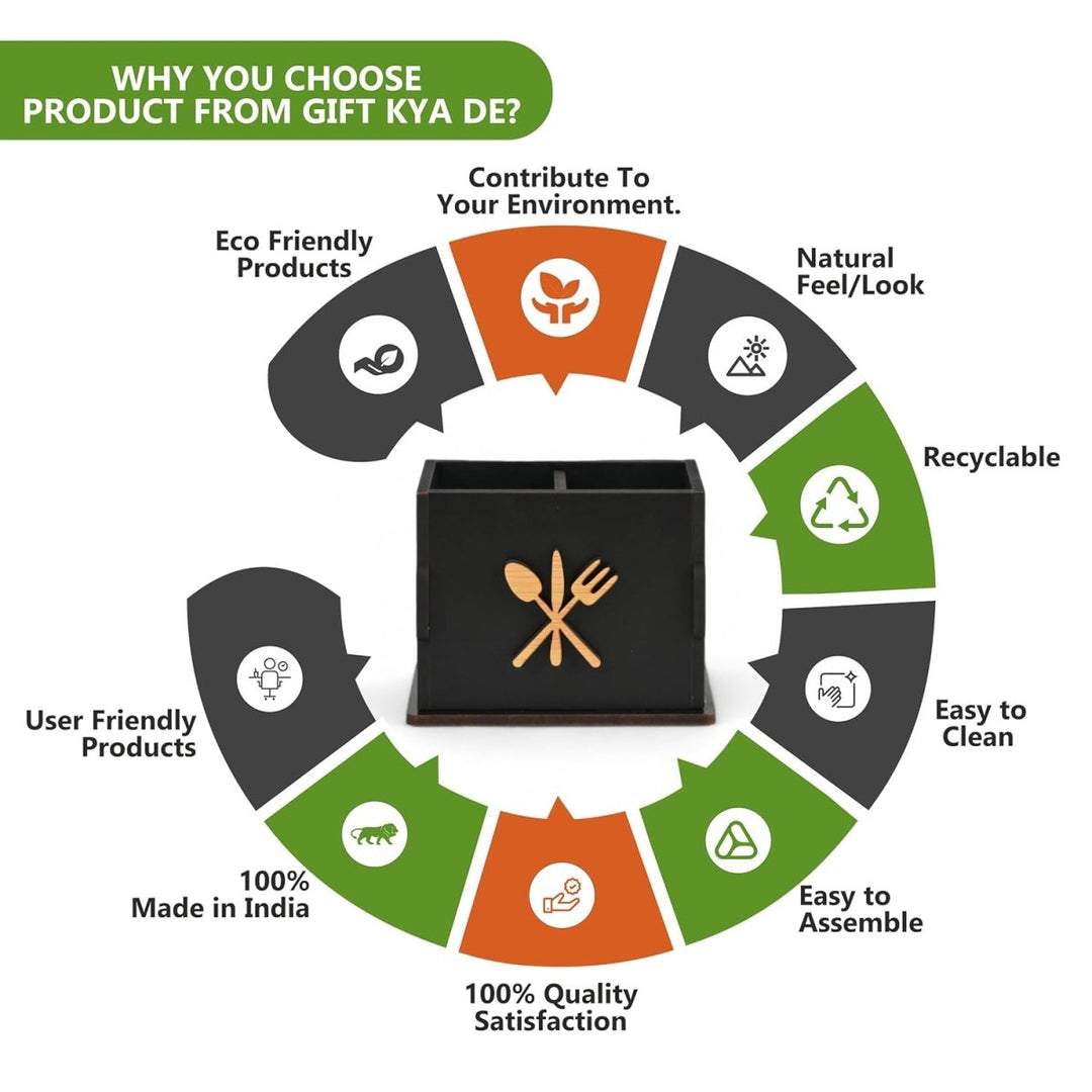 Gift Kya De 2 Compartments Wooden Cutlery Stand for Kitchen & Dining Table | Spoon, Knife & Fork Holder