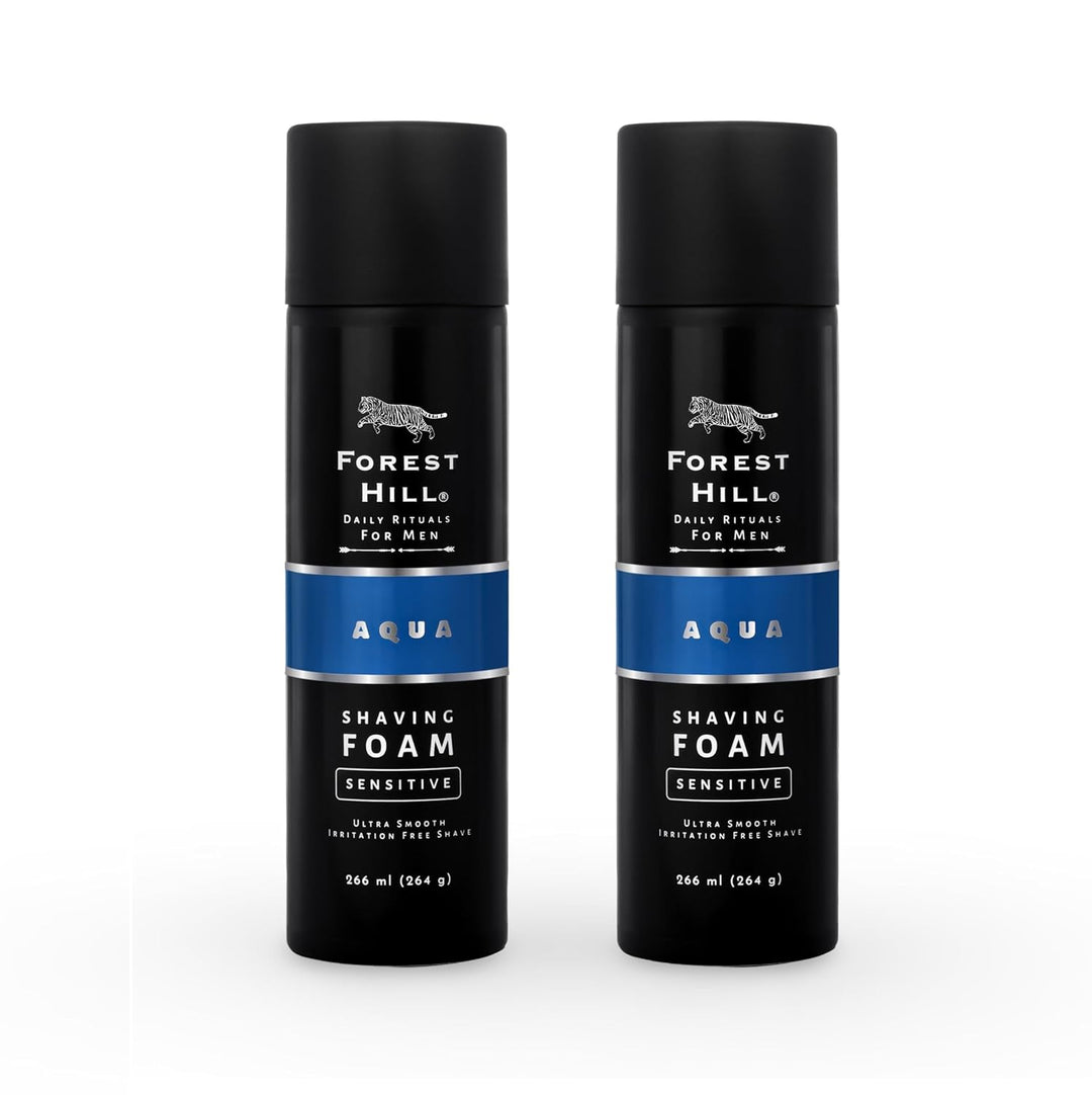 Forest Hill Aqua Pre Shave Foam For Men, Goodness of Olive & Argan Oil, Mulberry, Rosemary & Peppermint Extract, Prevent Cuts & Burns, Rich Lather, Cooling Hydrating Formula, 266 ml (Pack of 2)