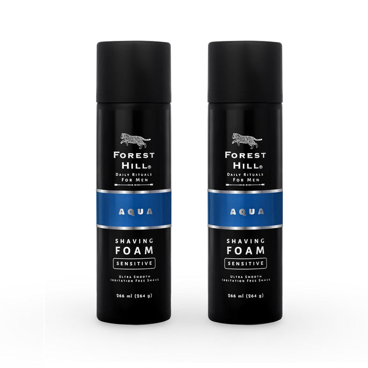 Forest Hill Aqua Pre Shave Foam For Men, Goodness of Olive & Argan Oil, Mulberry, Rosemary & Peppermint Extract, Prevent Cuts & Burns, Rich Lather, Cooling Hydrating Formula, 266 ml (Pack of 2)
