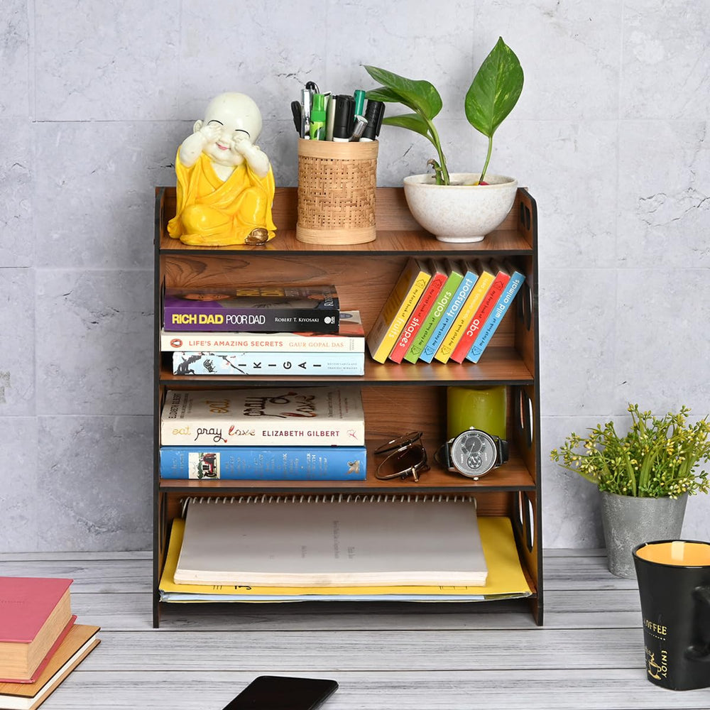Gift Kya De Book Rack 4 Layer Wooden Book Stand for Table Multipurpose Home Decor Storage Rack & Book Shelf for Wall (DIY)