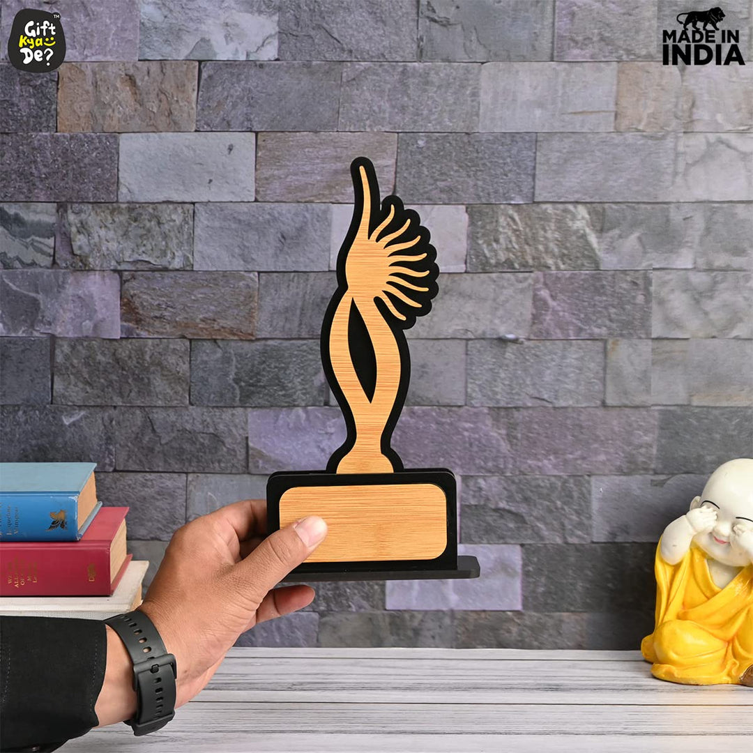 Gift Kya De Momento Awards and Trophy for Winner, Beautiful Black and Bamboo Design with Wooden Cutwork, Easy Print and Sticker Paste Your Matter, Eco Friendly Corporate Gifts (Size 10x6)
