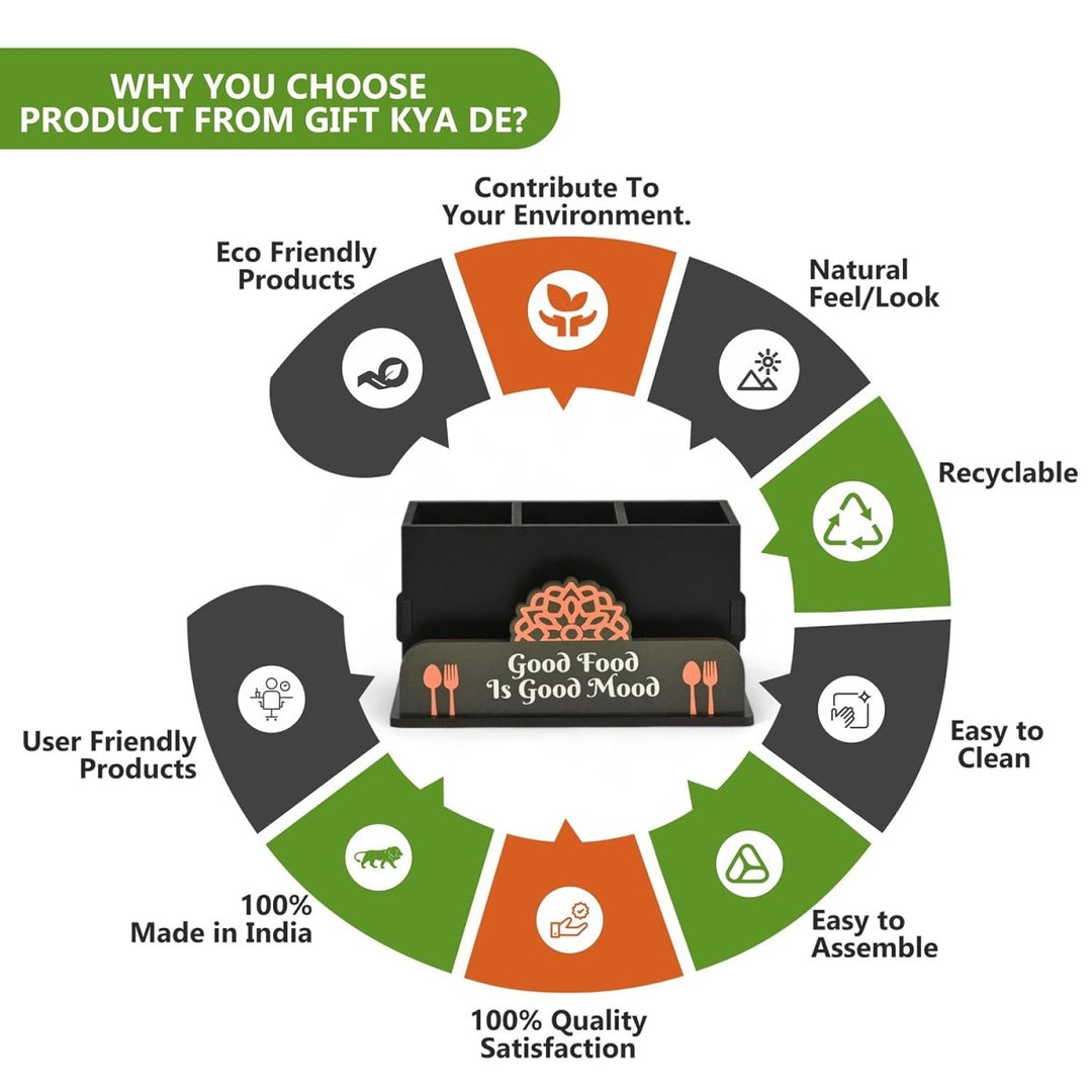 Gift Kya De Cutlery Stand with Tissue Holder for Kitchen & Dining Table | 3 Compartments | Spoon, Knife & Fork Holder, Cutlery Organizer