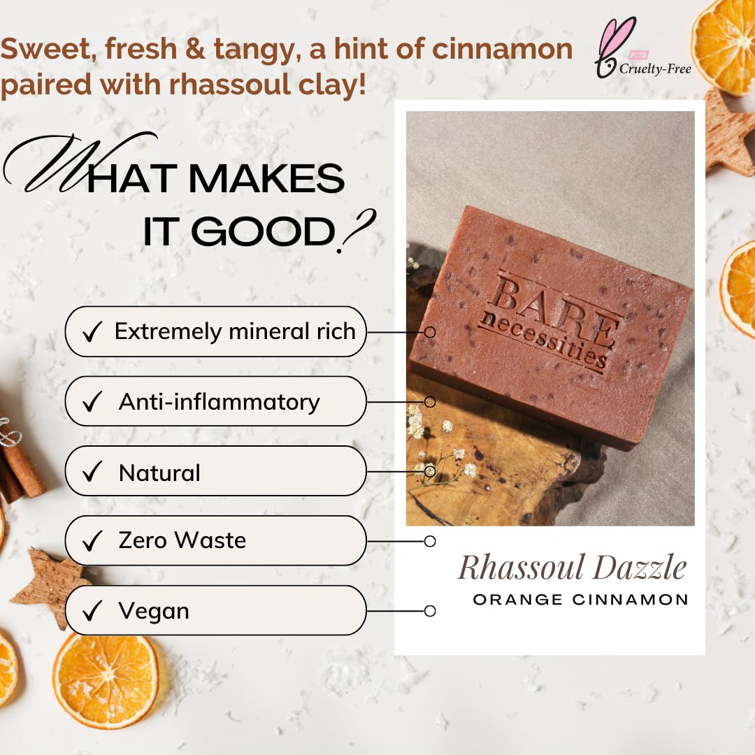 Bare Necessities Natural Orange Cinnamon Rhassoul Handmade Soap Bar - 75g