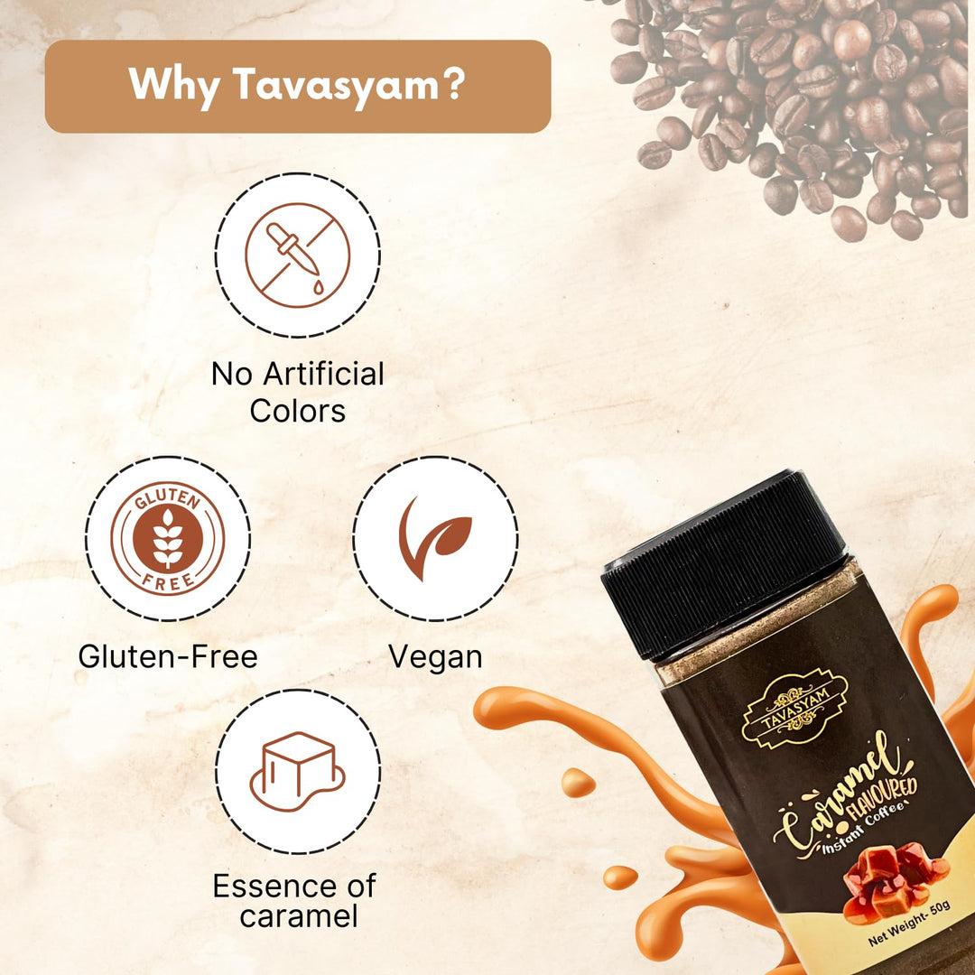 TAVASYAM Coffee Powder Jar 50 gm - Caramel Instant Coffee Powder - 25 Servings