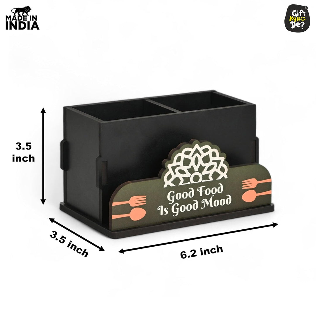 Gift Kya De Cutlery Stand with Tissue Holder for Kitchen & Dining Table | 2 Compartments | Spoon, Knife & Fork Holder, Cutlery Organizer