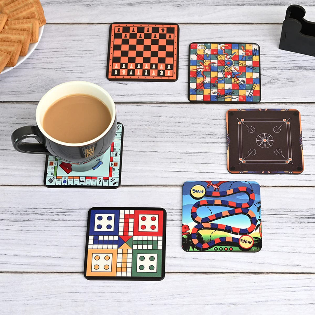 Gift Kya De Square Quotes Coaster Set of 6 With Coaster Stand | Quotes Coaster Set fit for Tea Cups and Coffee Mugs Also Coffee Lover Gifts