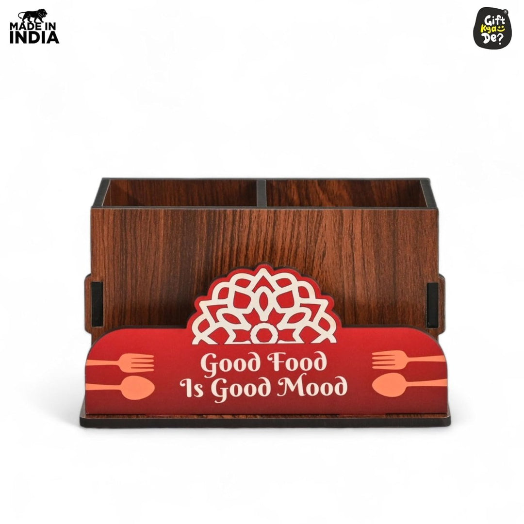 Gift Kya De Cutlery Stand with Tissue Holder for Kitchen & Dining Table | 2 Compartments | Spoon, Knife & Fork Holder, Cutlery Organizer