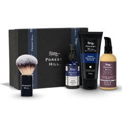 Forest Hill Set of 4 Men Gift Set Grooming Shaving Kit, Pre Shave Oil 50ml, Aqua Shaving Cream 75g, Eaglewood After Shave Balm 100ml & Black Color Lincoln Synthetic Faux Badger Super Soft Hair Shaving Brush