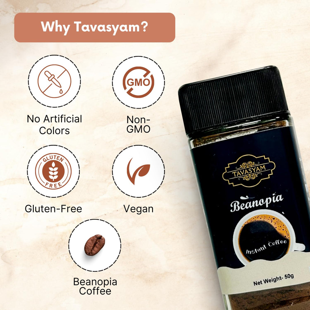 TAVASYAM Instant Coffee Powder | 50g Beanopia Flavoured Premium Arabica Coffee Powder | 25 Servings