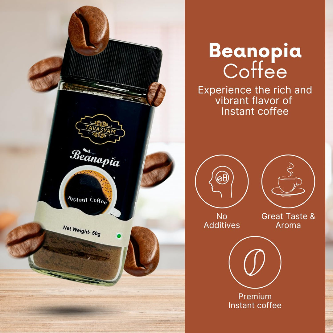 TAVASYAM Instant Coffee Powder | 50g Beanopia Flavoured Premium Arabica Coffee Powder | 25 Servings