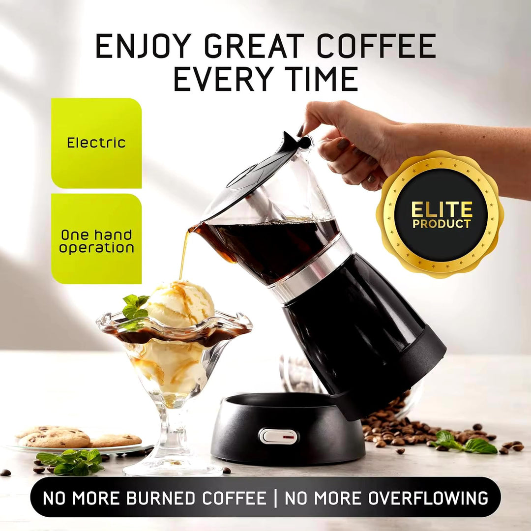 The Bean Co Roasters Electric Moka Pot | Moka Pot | 300 ML | Coffee Maker | 6 Cups Espresso Coffee Make