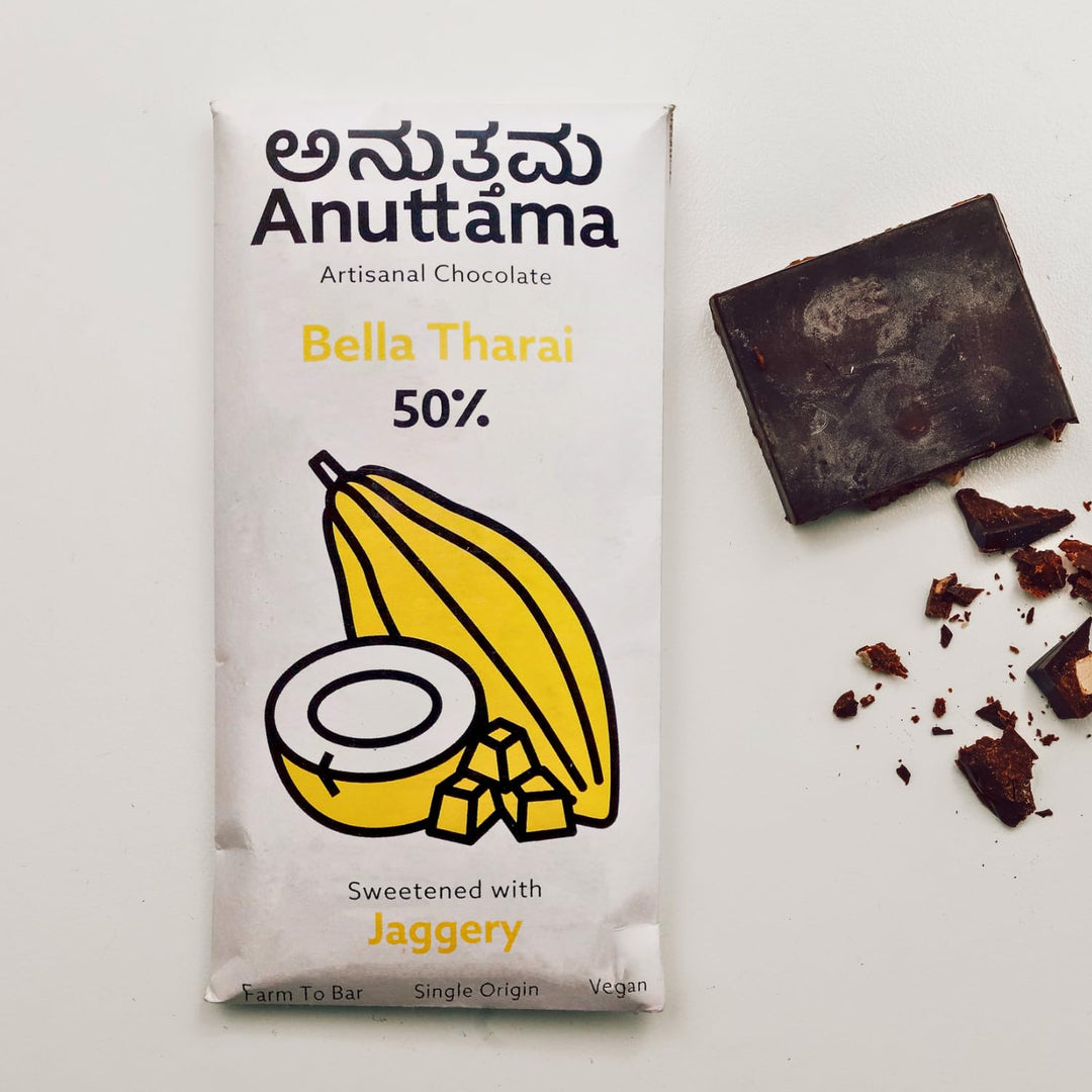 ANUTTAMA Bella Tharai Dark Chocolate - 50% Cocoa - Vegan Dark Chocolate 50 gm