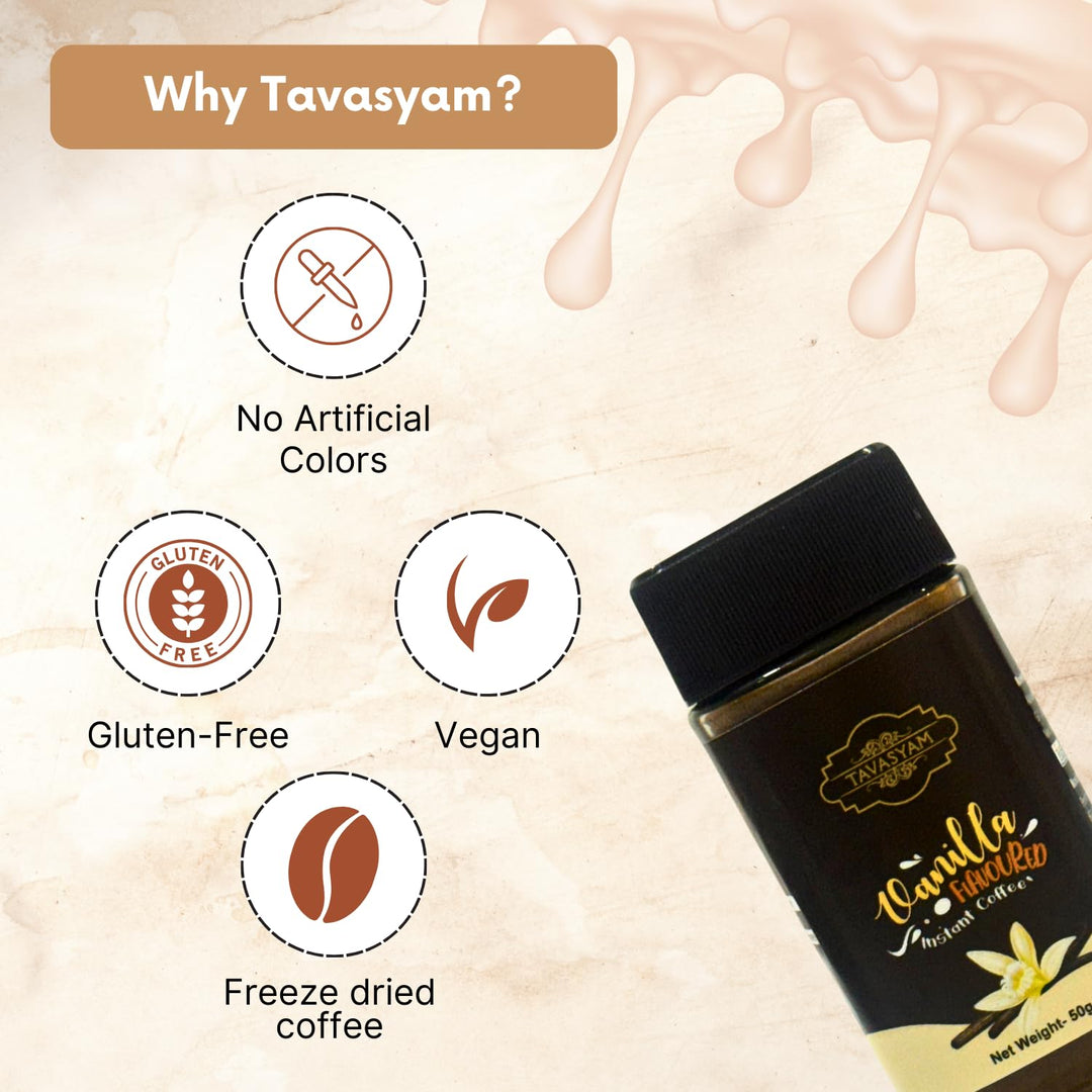 TAVASYAM Coffee Powder Jar 50 gm - Vanilla Instant Coffee Powder - 25 Servings