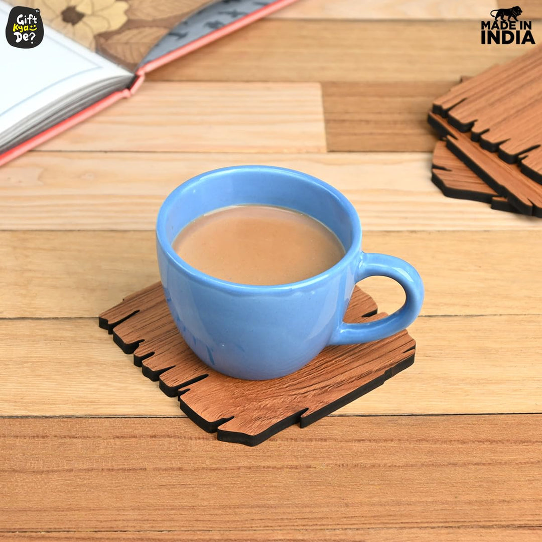 Gift Kya De Coaster Set Maharaja & Natural Design | Premium Wooden Table Coasters with Anti Slip Grip | 4 pc Wooden Coasters (10 x 10 cm)