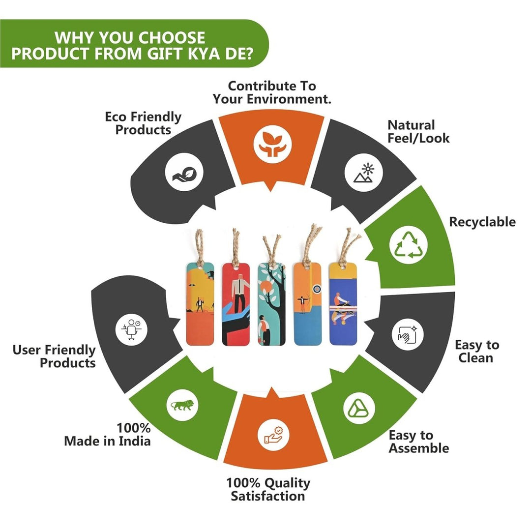 Gift Kya De Bookmarks Set of 5 | Beautiful Designs & Quotes | Hard Paper Book Marker With Handmade Tassel Dori