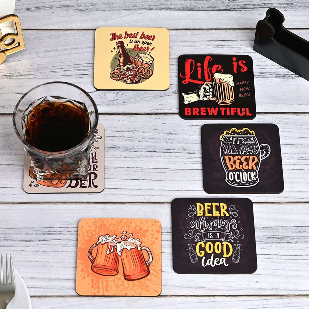 Gift Kya De Square Quotes Coaster Set of 6 With Coaster Stand | Quotes Coaster Set fit for Tea Cups and Coffee Mugs Also Coffee Lover Gifts