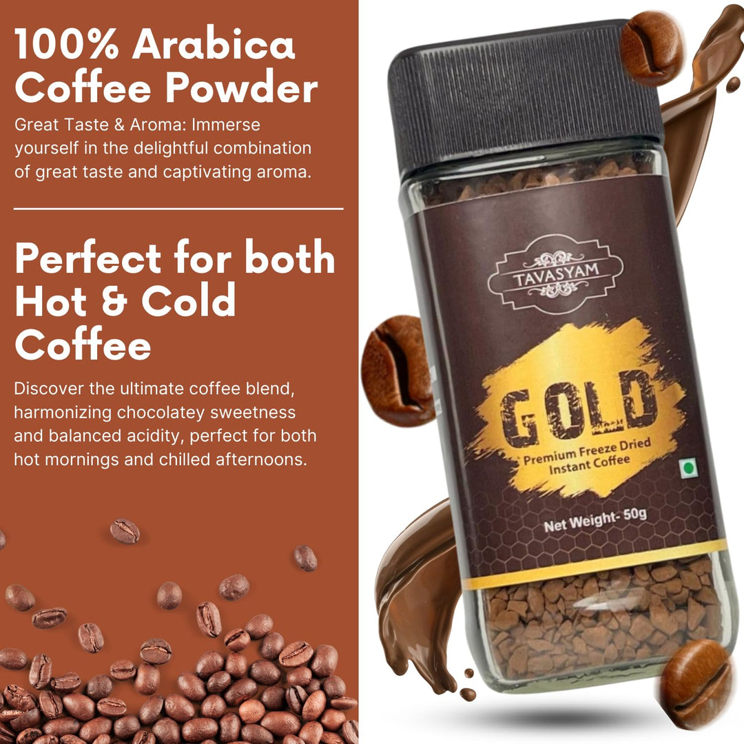 TAVASYAM Coffee Powder Jar 50 gm - Premium Freeze Dried Instant Coffee - 25 Servings