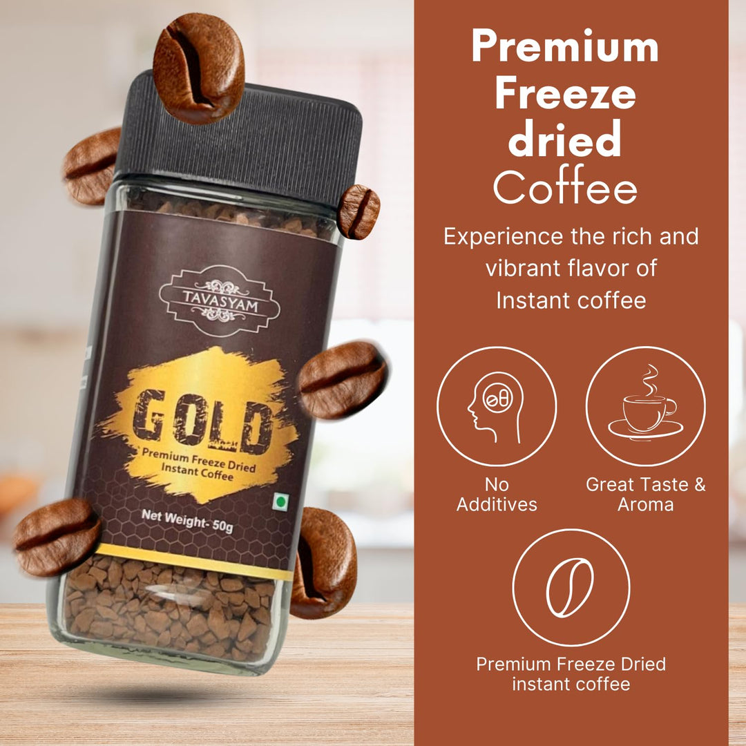 TAVASYAM Coffee Powder Jar 50 gm - Premium Freeze Dried Instant Coffee - 25 Servings