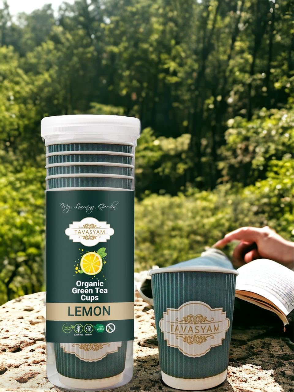 Tavasyam  Ready to Sip Lemon Flavour Green Tea Cups - Vegan, Gluten Free & Sugar Free - Pre-Filled Tea Cups 200 ml - Pack of 12 Cups
