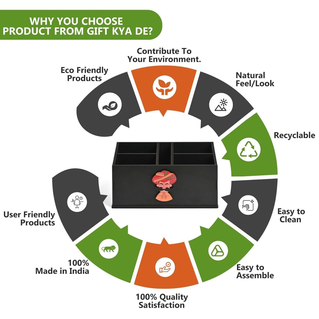 Gift Kya De Wooden Remote Stand with 5 Sections | Remote Holder for TV and AC | Stationary Organizer | Ideal for Home and Office