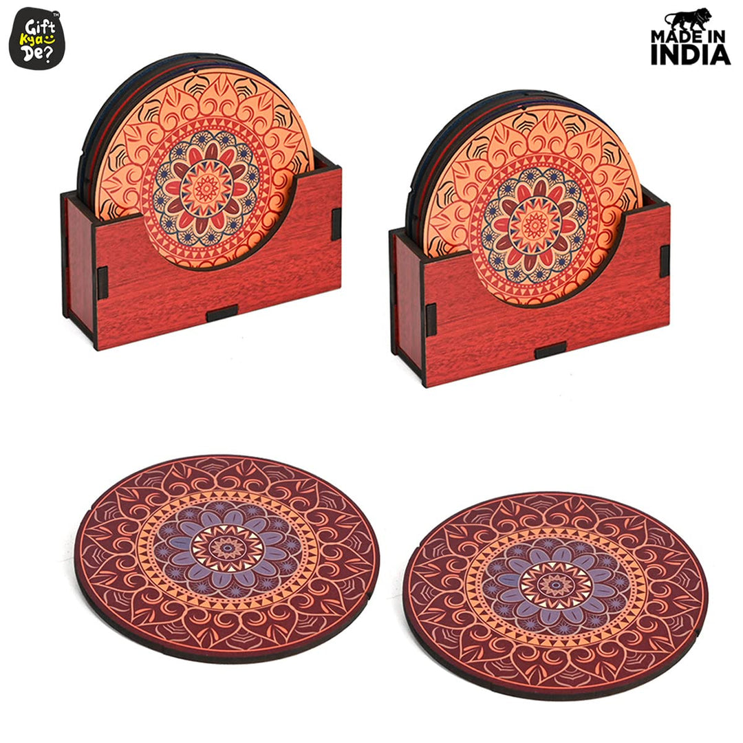 Gift Kya De Coaster Set of 12 Beautiful Wooden Coasters with Proper Coaster Stand (Combo Pack) (12 pc 9 x 9 cm)