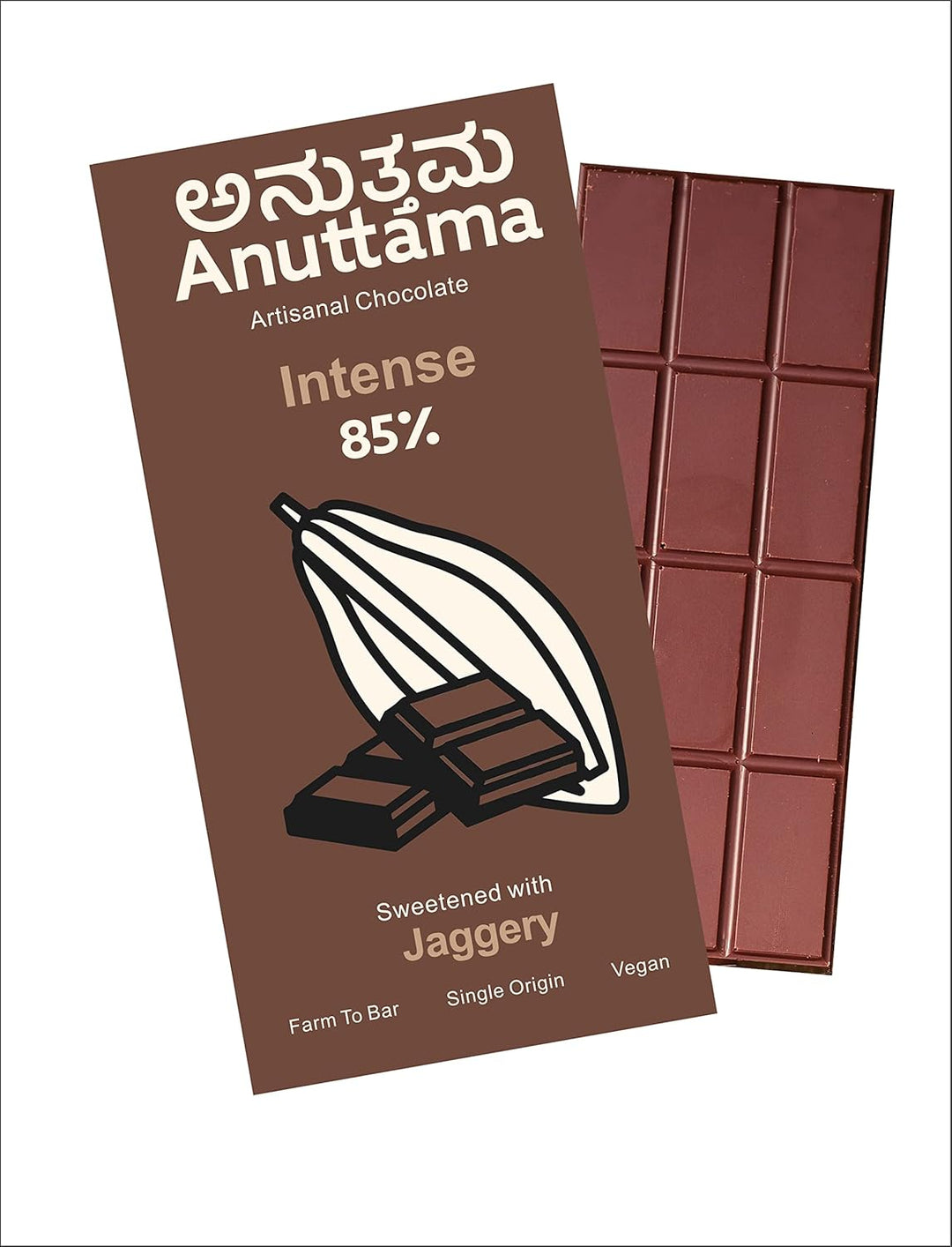 ANUTTAMA Intense Dark Chocolate - 85% Cocoa - Vegan Chocolate Bar 50 gm