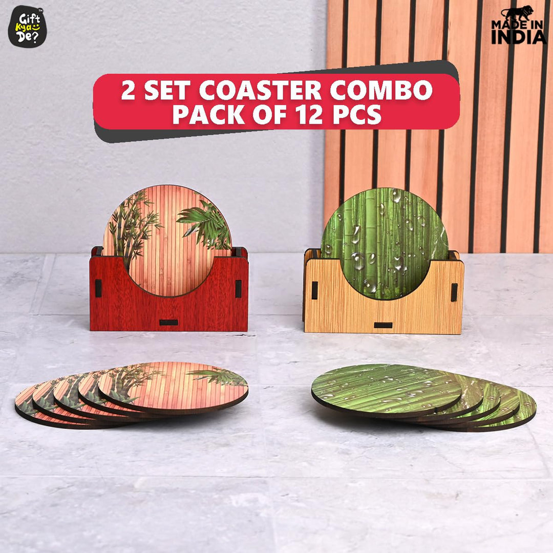 Gift Kya De Coaster Set of 6 Natural Wooden Bamboo Tree Style | Coasters with Beautiful Coaster Stand