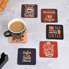 Gift Kya De Square Quotes Coaster Set of 6 With Coaster Stand | Quotes Coaster Set fit for Tea Cups and Coffee Mugs Also Coffee Lover Gifts