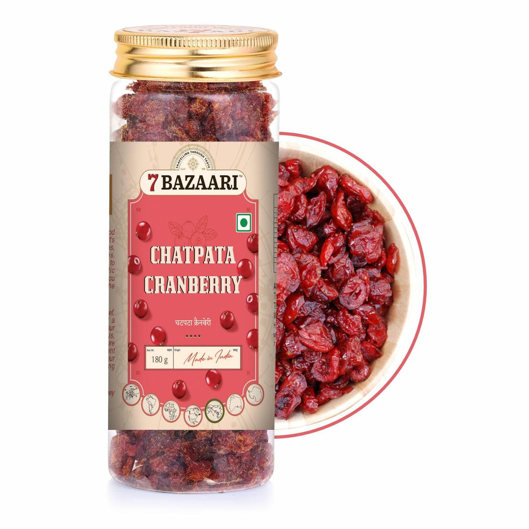 7 BAZAARI Chatpata Cranberry - Premium Spicy & Tangy Dried Cranberries with Chatpata Seasoning 180 gm
