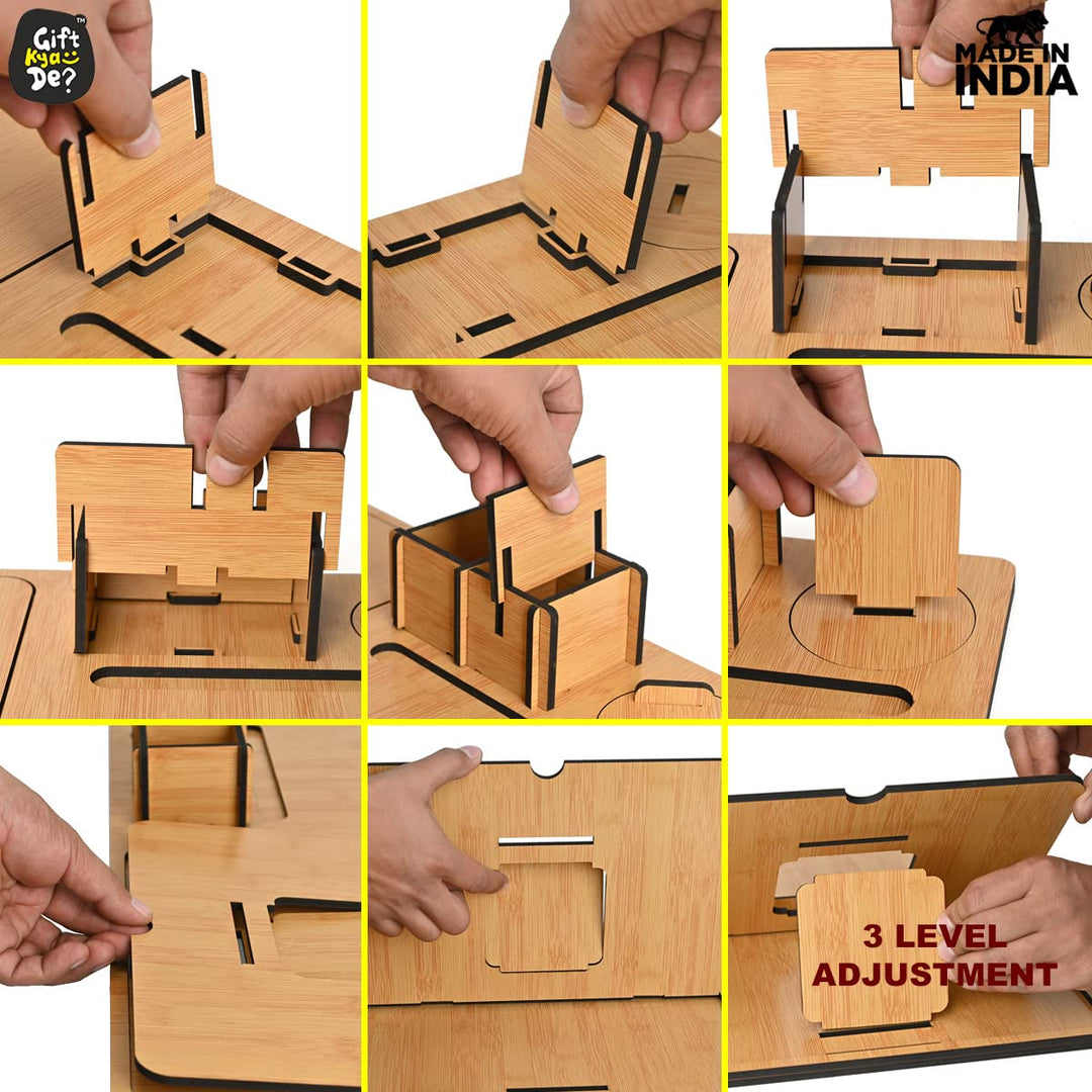 Gift Kya De Lapdesks Premium All-in-one Table top for Laptop Stand with Cooling pad Keyboard and Mouse pad Mobile Stand Stationary Desk Organizers and Coaster Set (All in One)