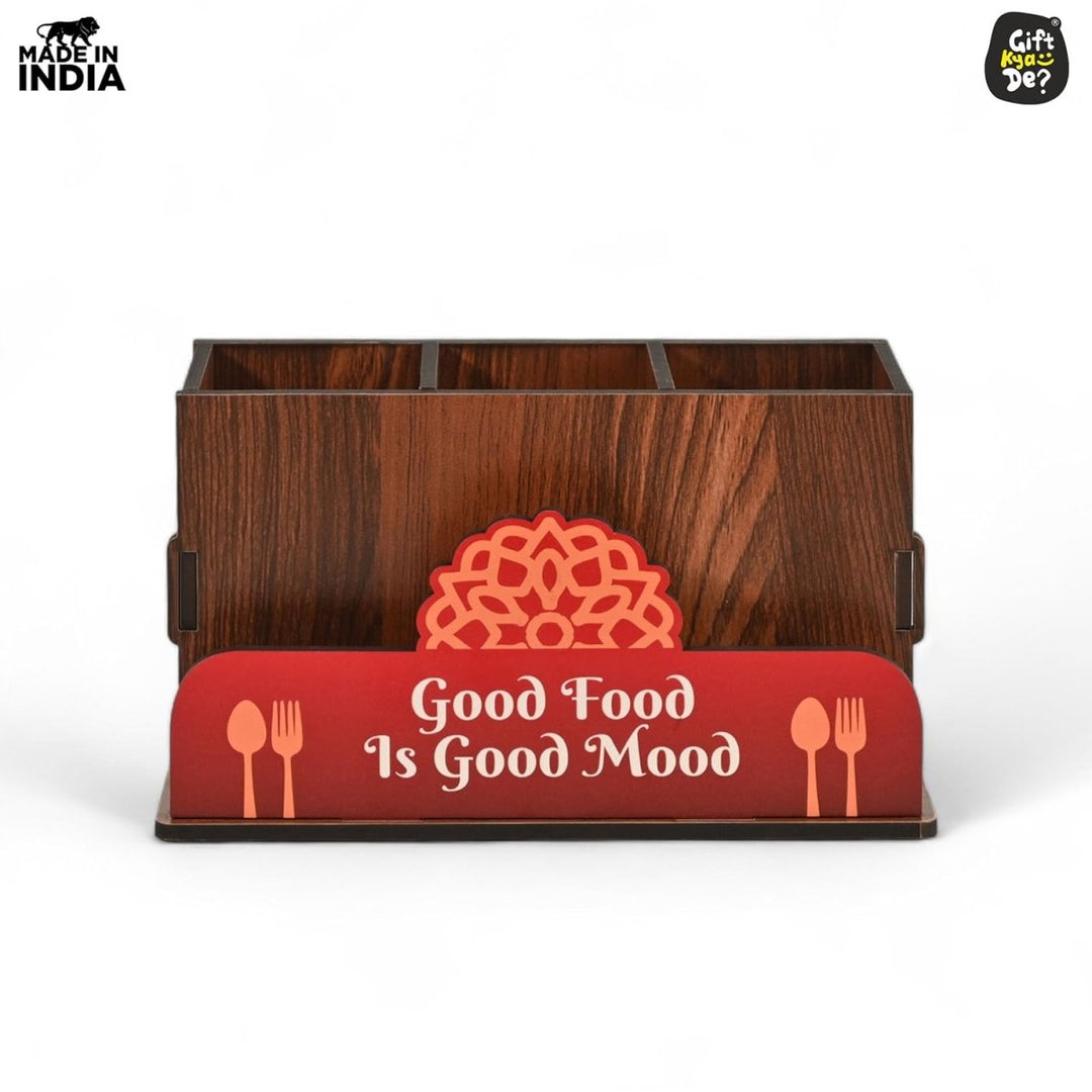 Gift Kya De Cutlery Stand with Tissue Holder for Kitchen & Dining Table | 3 Compartments | Spoon, Knife & Fork Holder, Cutlery Organizer