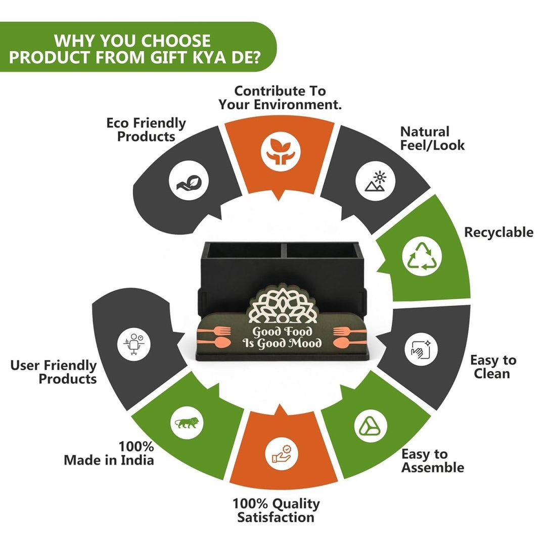 Gift Kya De Cutlery Stand with Tissue Holder for Kitchen & Dining Table | 2 Compartments | Spoon, Knife & Fork Holder, Cutlery Organizer