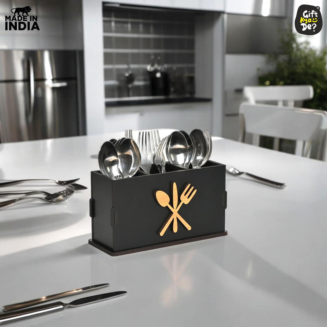 Gift Kya De 3 Compartments Cutlery Stand for Kitchen & Dining Table | Spoon, Knife & Fork Holder, Cutlery Organizer