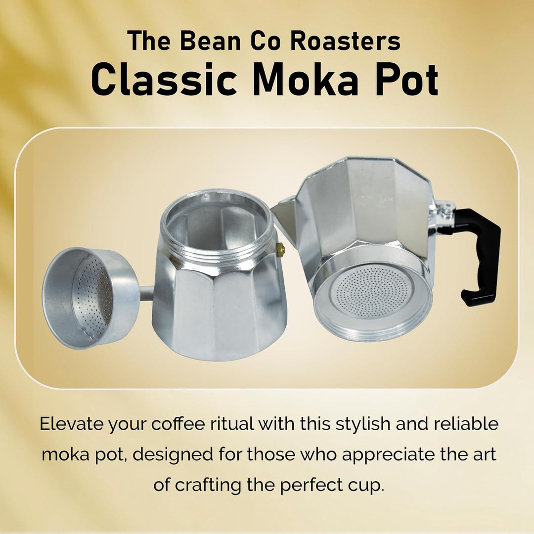 The Bean Co Roasters Classic Moka Pot | Aluminium | Stovetop | Espresso Coffee Maker