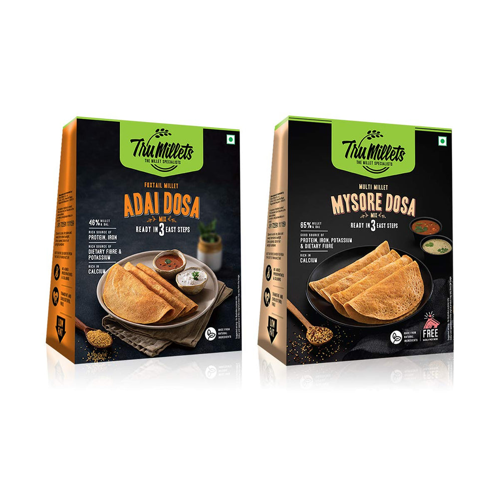 Trumillets MULTI MILLET MYSORE AND ADAI DOSA MIX ,EACH 250 gm (Pack of 4)